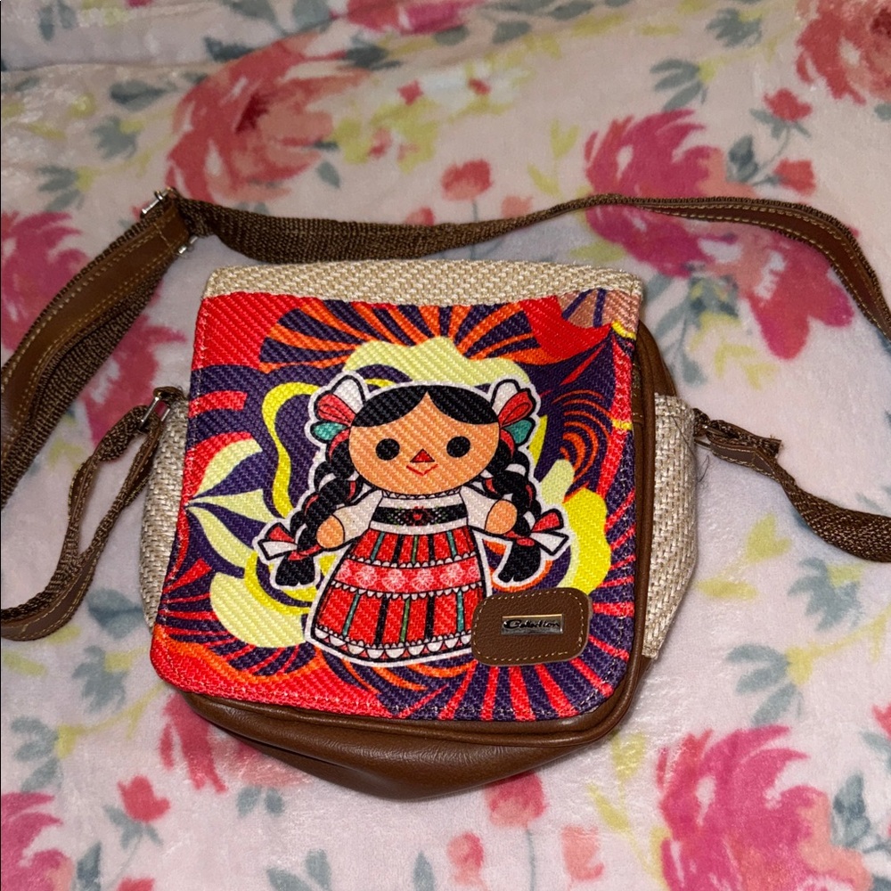 Colorful Red Folk-Art Crossbody Bag